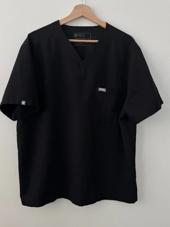 FIGS Leon Scrub Top Mens XL Black Medical V Neck Healthcare Uniform - Picture 2 of 7